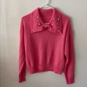 Pink Women's Sweater with Embellished Collar